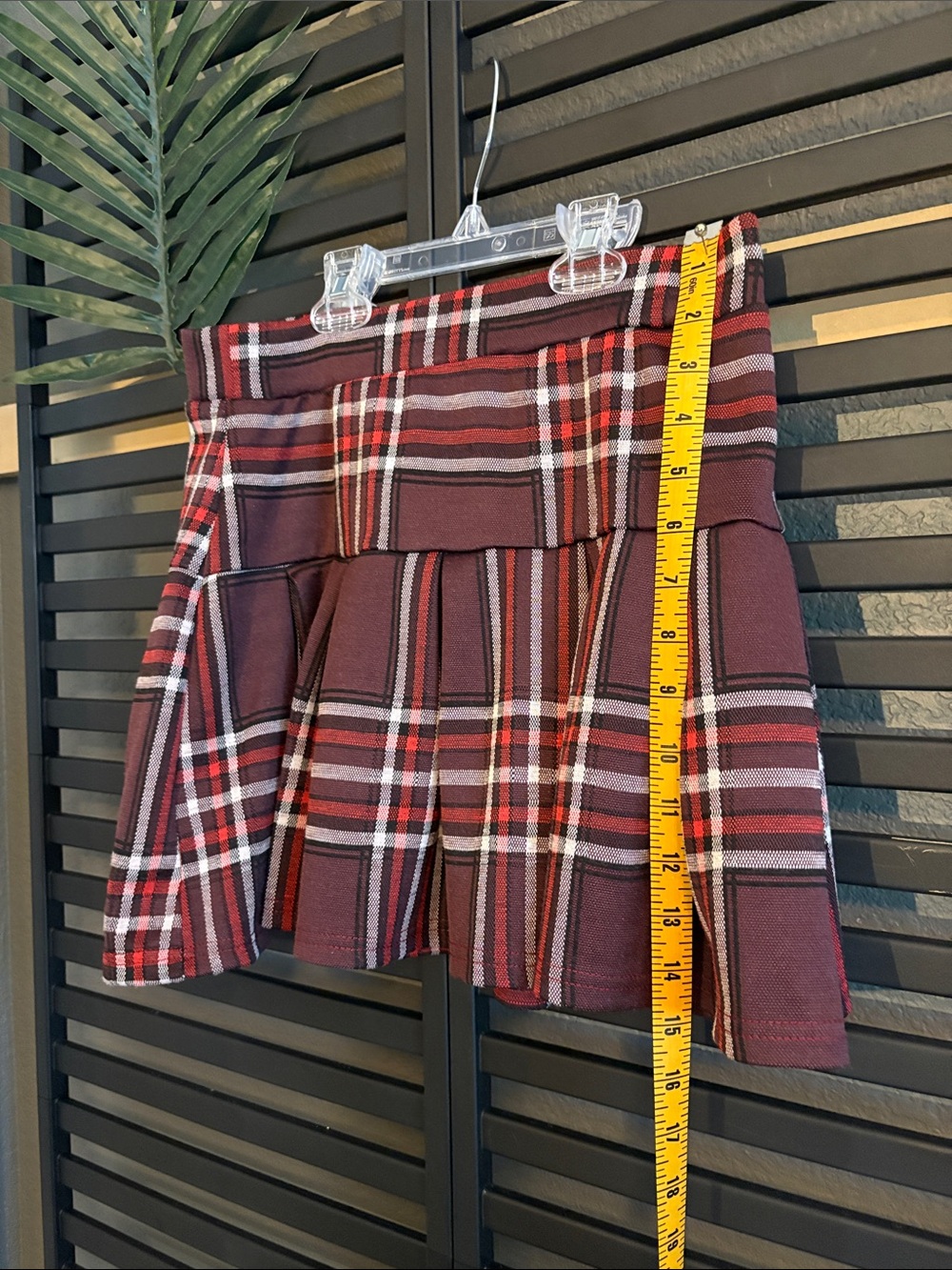 Pleated Plaid Mini Skirt in Burgundy